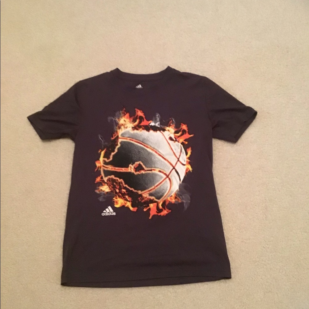 Adidas Grey T - shirt with flaming basketball